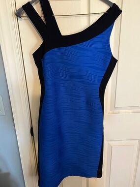 Joseph Ribkoff Blue and Black BodyCon dress.